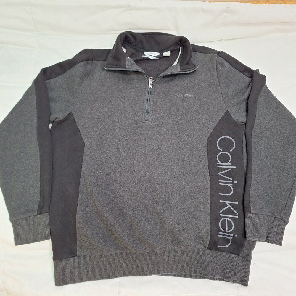 Calvin Klein Gray Fleece Sweater Sweatshirt Zip Turtle Neck Collar Mens M